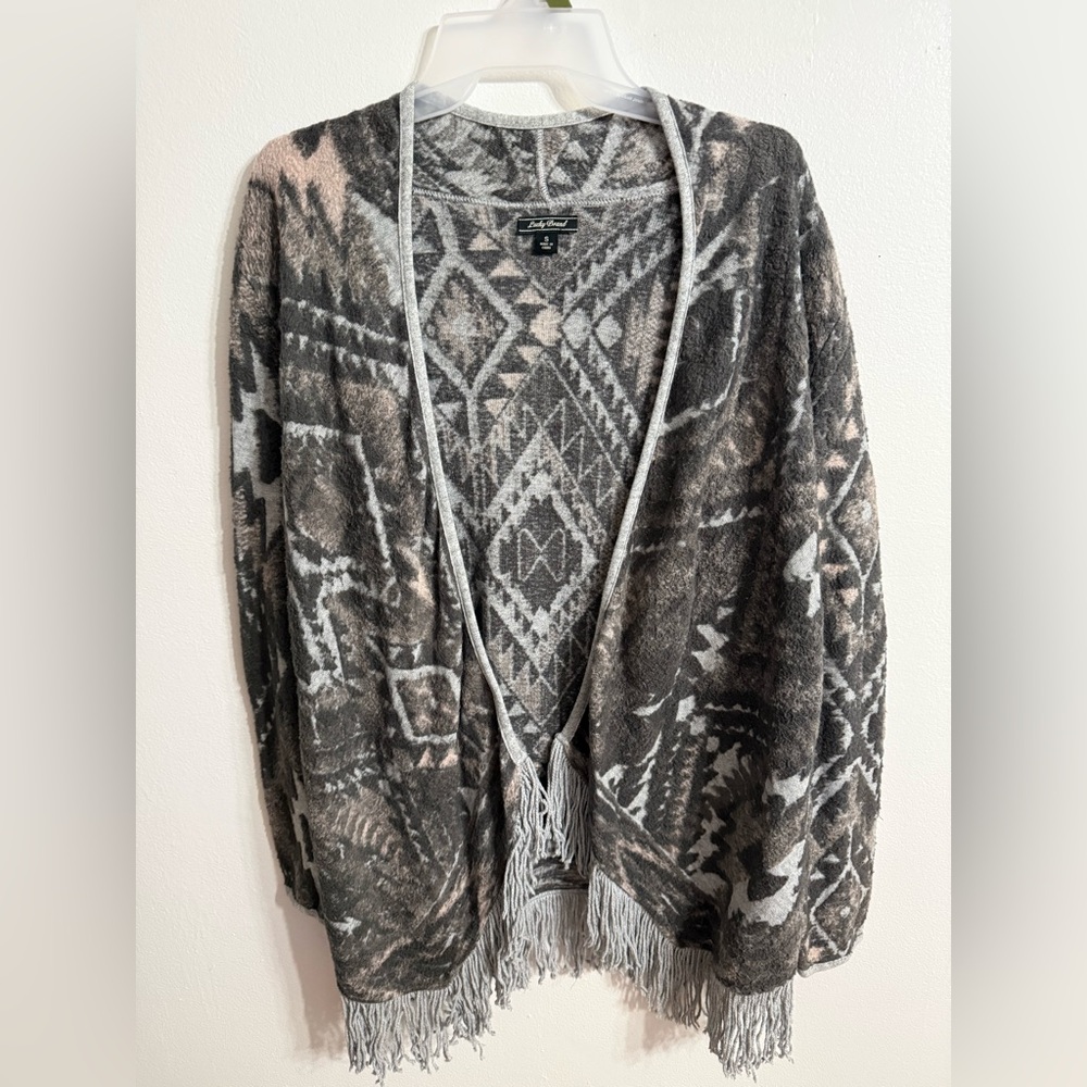 Lucky Brand Aztec Print Fringed Festival Knit‎ Cardigan SZ S